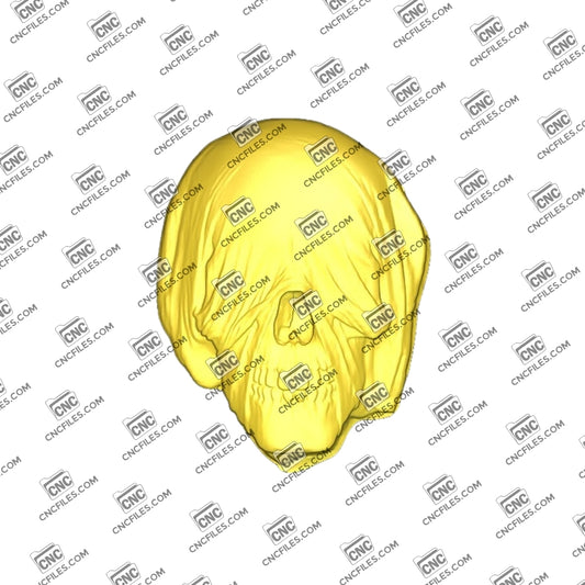An image of 3D CNC file showing a detailed Silk Skull. 3D render of CNC file for carving, decoration, or artistic projects