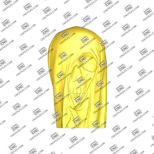 An image of a 3D CNC file showing the “Silk Skull 3” design, featuring a smooth and detailed skull relief perfect for carving.