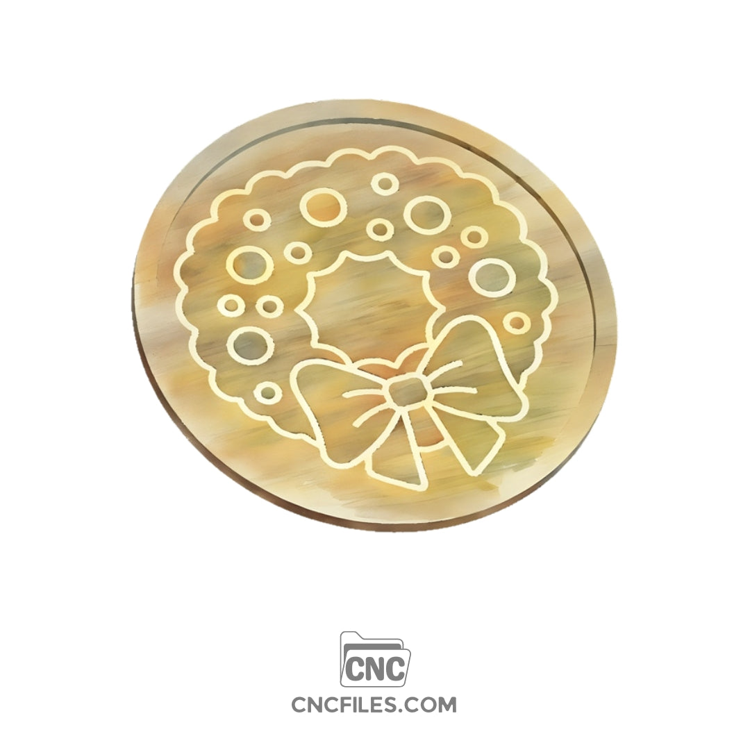 An image of a CNC file showing a Christmas Wreath Tray design with festive patterns.