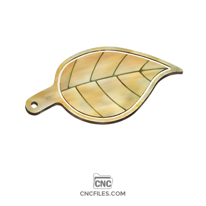 An image of a CNC file showing a single leaf–shaped cheese board with a smooth surface and a carved juice groove around the edge.