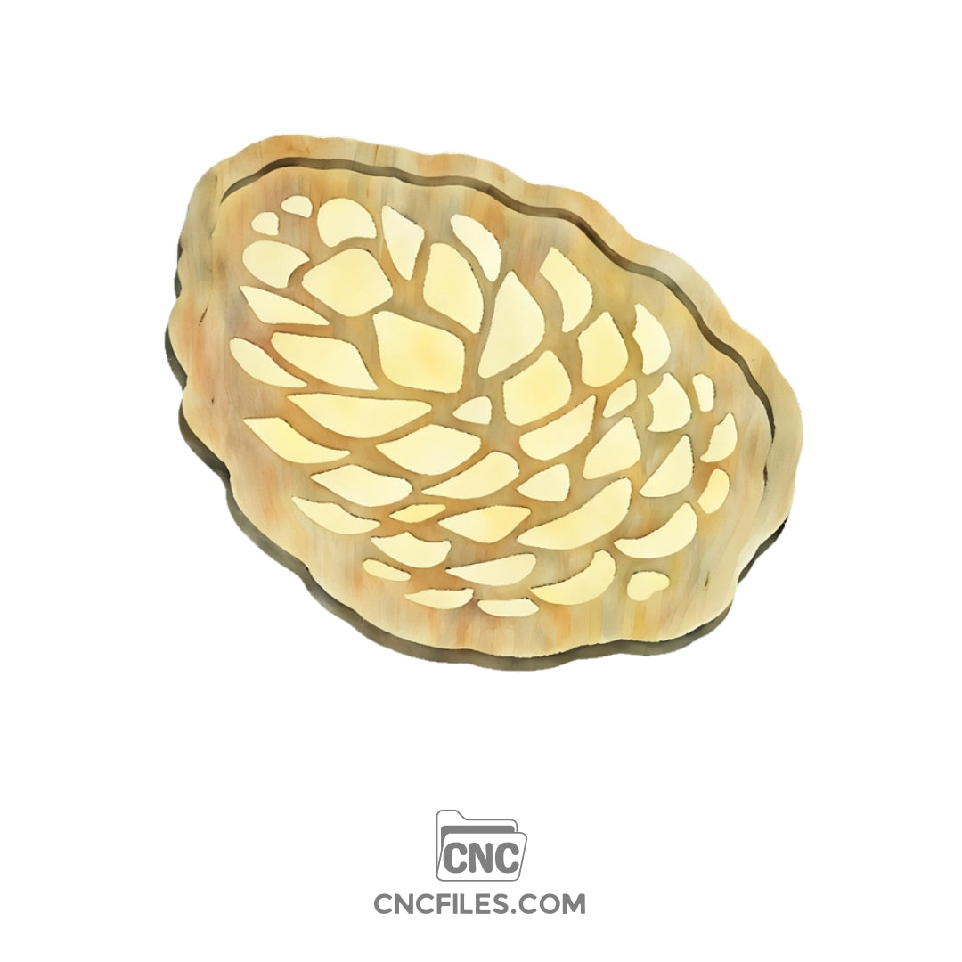 An image of a CNC file showing a single pinecone autumn tray design.