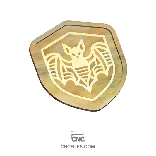 An image of a CNC file showing a Skeleton Bat Shield Tray design with detailed bat wings.