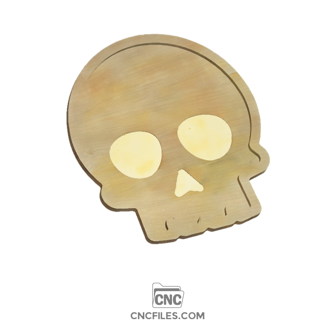 An image of a CNC file showing a Skull Halloween Tray design with a spooky skull face pattern.