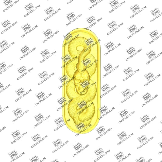 An image of a 3D CNC file showing a Skull Snake 3 design, featuring a detailed skull wrapped by a coiled snake.