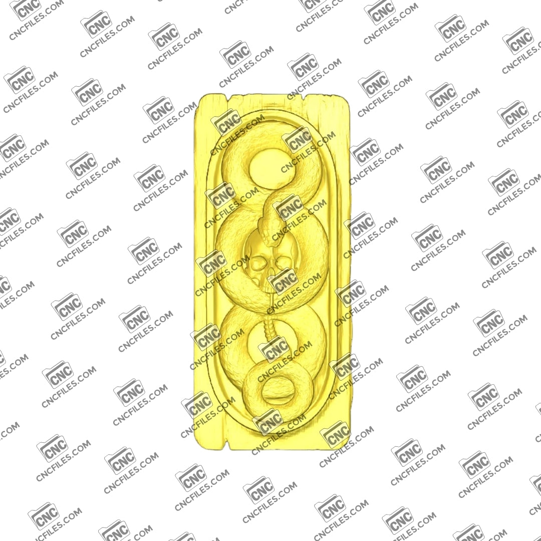 An image of a 3D CNC file showing a Skull Snake 4 design, featuring a detailed skull wrapped by a coiled snake.