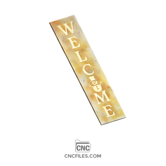 An image of a CNC file showing a Snowman Welcome Porch Board design with a cheerful snowman figure.