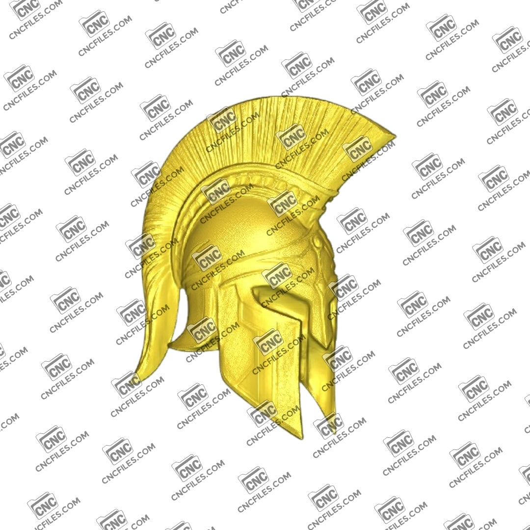 An image of 3D CNC file showing Spartan Helmet 1. A detailed and ready-to-carve design perfect for woodworking or decorative projects.