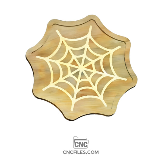 An image of a CNC file showing a Spider Web Halloween Tray with a detailed web design, perfect for seasonal decorations.