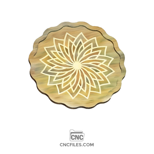 An image of a CNC file showing a Spike Mandala Cookie Tray design with intricate geometric patterns.