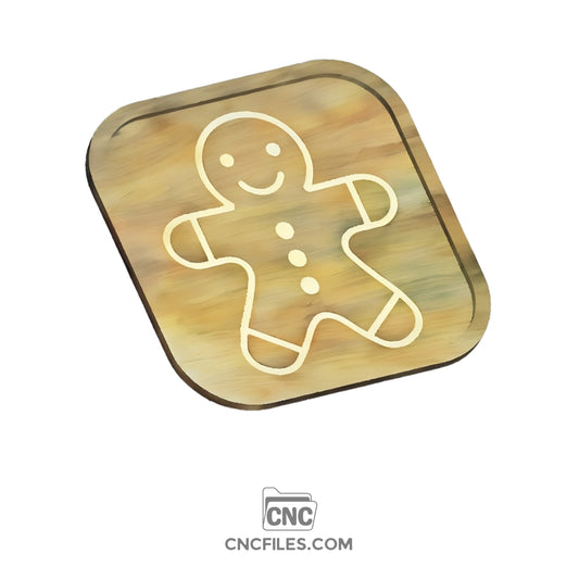 An image of a CNC file showing a square gingerbread man Christmas tray with festive details.