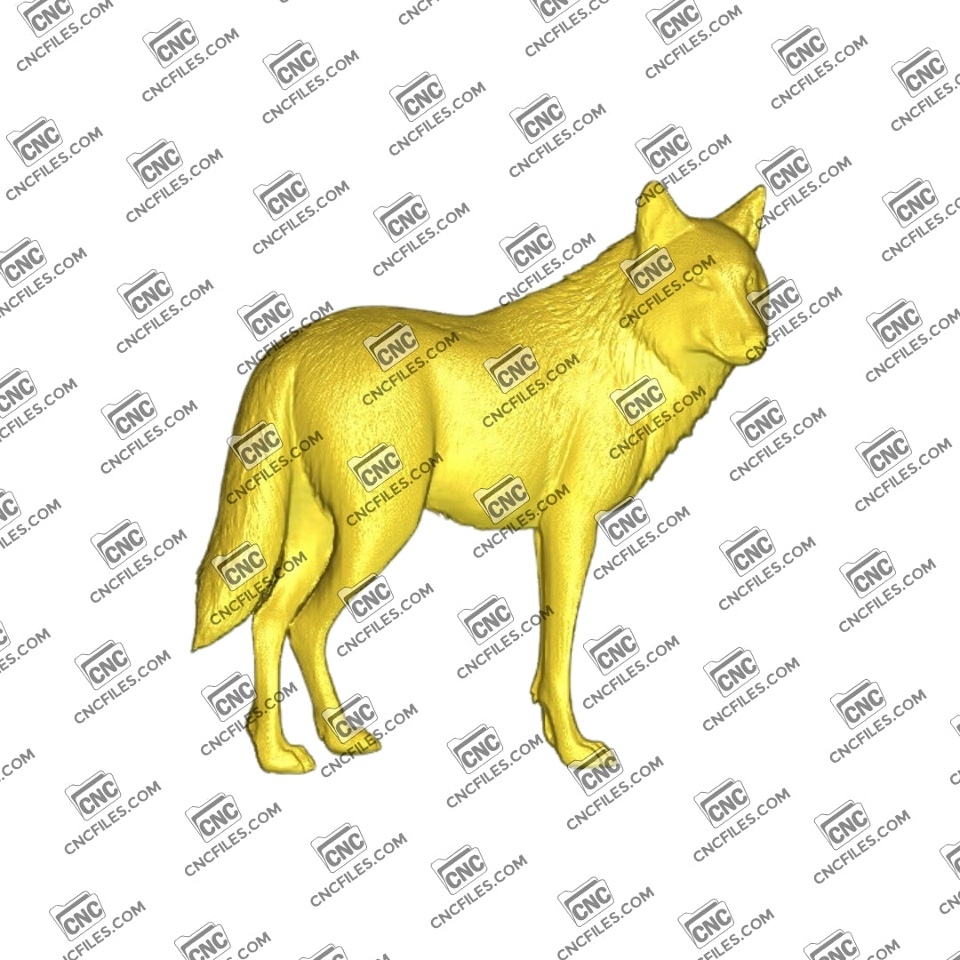 An image of a 3D CNC file showing a standing wolf design perfect for carving, decor, or custom woodworking projects.