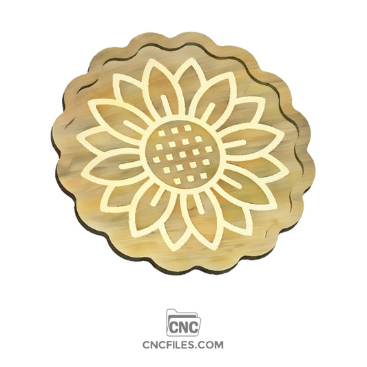 An image of a CNC file showing a sunflower fall tray design with detailed petals and autumn-themed accents.