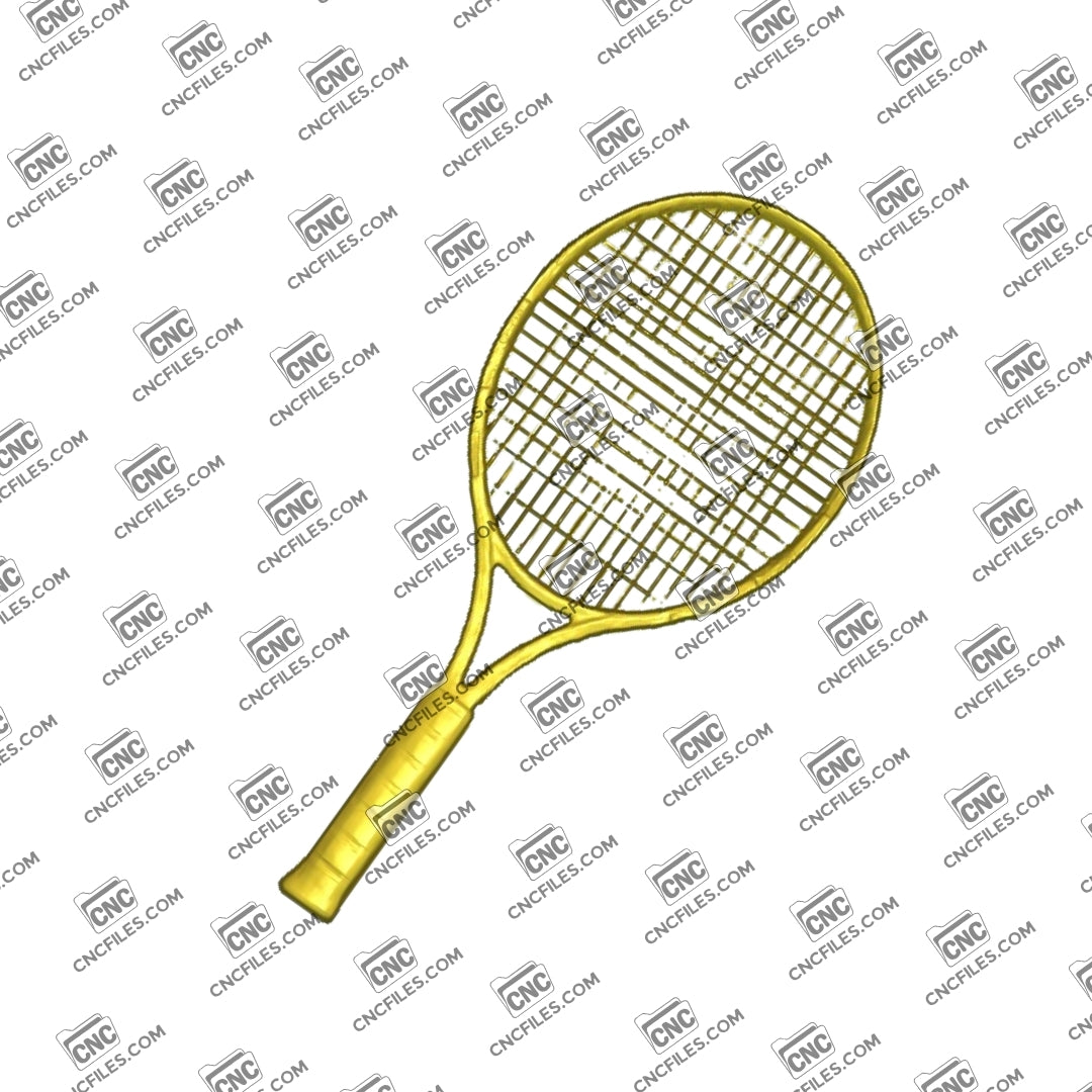 An image of a 3D CNC file showing a detailed Tennis Racket design. A clean and simple digital model perfect for CNC carving, sports-themed decor, or personalized woodworking projects.