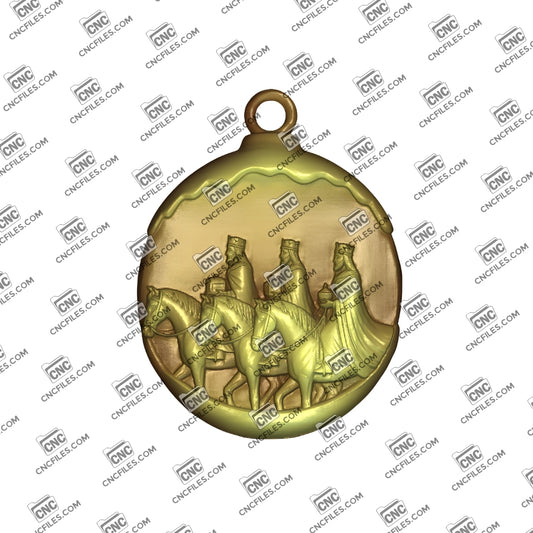 An image of a CNC file showing a Three Wise Men Ornament with detailed figures and festive design.