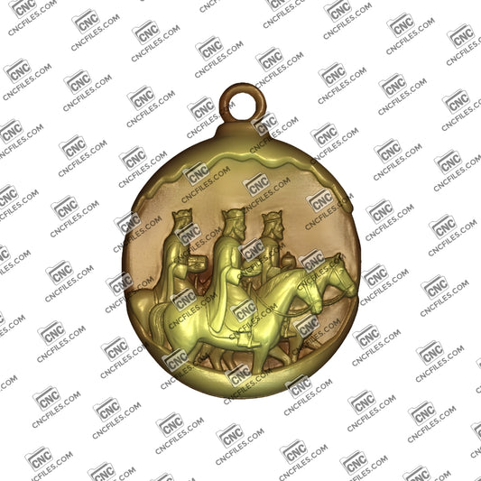 An image of a CNC file showing a Three Wise Men Ornament 2 with detailed figures and festive design.