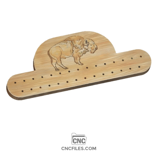 An image of a CNC file showing a Tie Rack with a Bison design, created for woodworking or laser cutting projects.