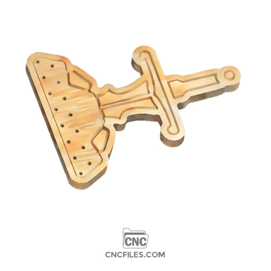 An image of a CNC file showing a Tie Rack designed as an Excalibur sword.