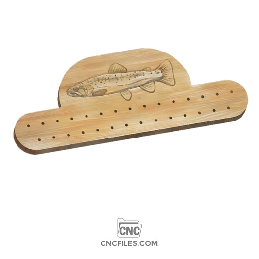 An image of a CNC file showing a trout-shaped tie rack design, created for woodworking projects.