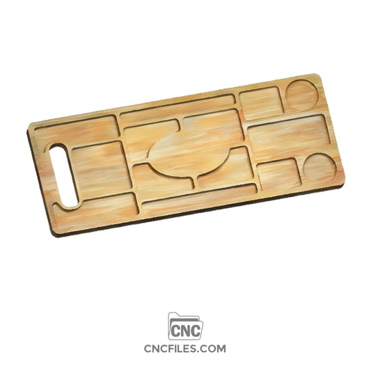 An image of a CNC file showing a sections cheese board with multiple compartments for serving different cheeses.