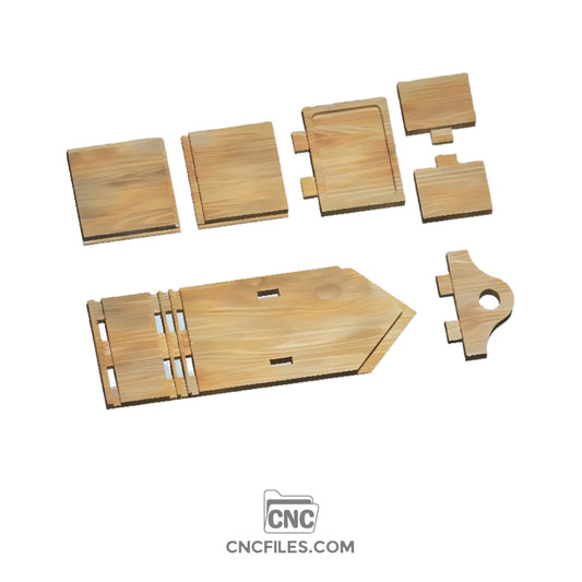 An image of a CNC file showing a exploded view of the wooden parts to a bottle feeder