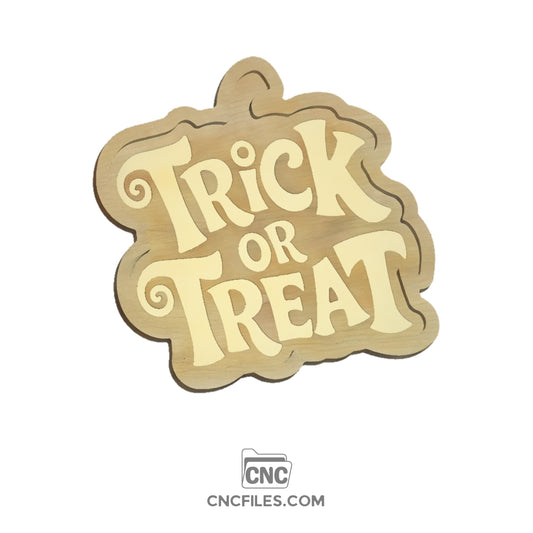 A CNC file of a a tray with "Trick or Treat" engraved in the base