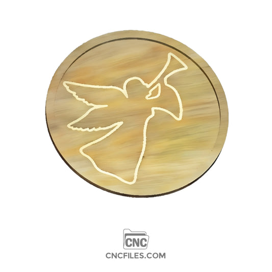 An image of a CNC file showing a Trumpet Angel Christmas Tray design with festive details.