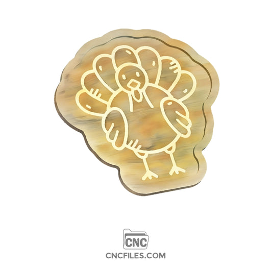 An image of a CNC file showing a Turkey Thanksgiving Tray design with carved details for holiday serving.