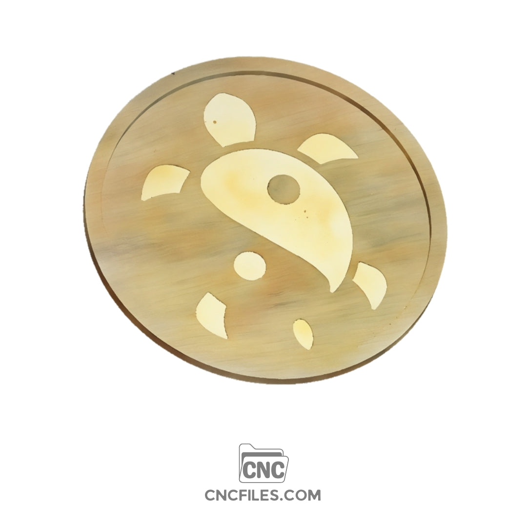 An image of a CNC file showing a Turtle Yin Yang Tray with a balanced design featuring a turtle motif.