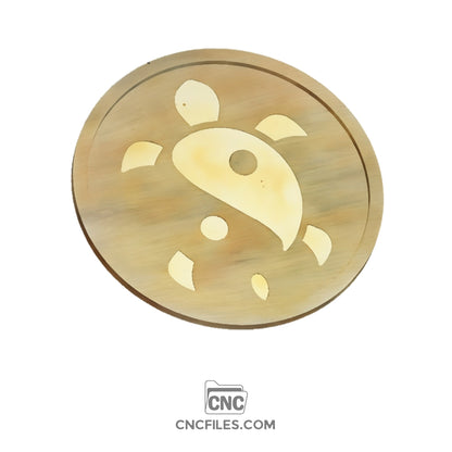 An image of a CNC file showing a Turtle Yin Yang Tray with a balanced design featuring a turtle motif.