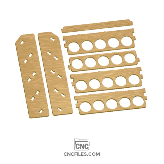 An image of a CNC file showing a utilitarian spray can storage rack designed to hold up to 20 cans.