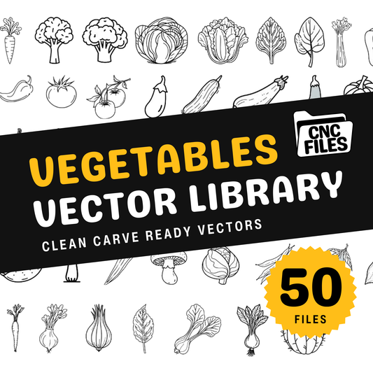 an image of the Vegetables  CNC Vector Library cover containing lots of Vegetable themed line drawings