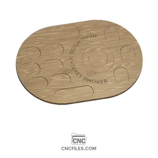 An image of a CNC file showing a Whiskey Board with detailed cutouts and design patterns.