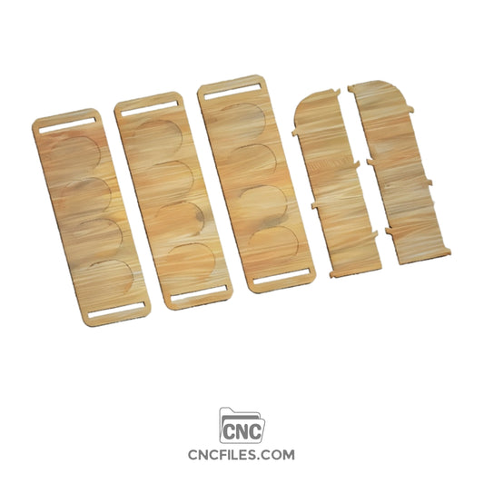 An image of a CNC file showing a Whiskey Stand with organized slots for glasses and smoker kit.