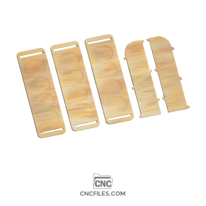 An image of a CNC file showing a Whiskey Smoker Display Stand 12x, designed to neatly hold and showcase multiple whiskey smoker kits.