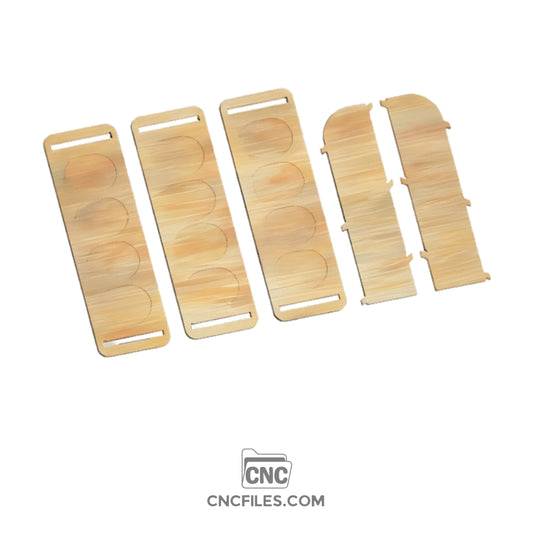 An image of a CNC file showing a Whiskey Smoker Display Stand 12x, designed to neatly hold and showcase multiple whiskey smoker kits.