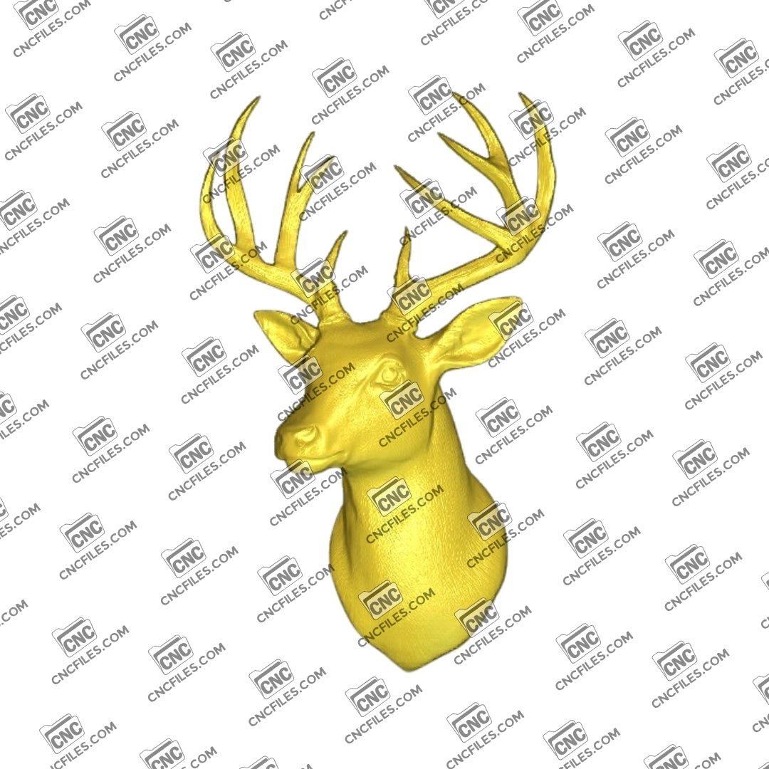 An Image of 3D Realistic Whitetail Deer Buck Head, Perfect for woodworking, wall decor, or CNC carving projects."