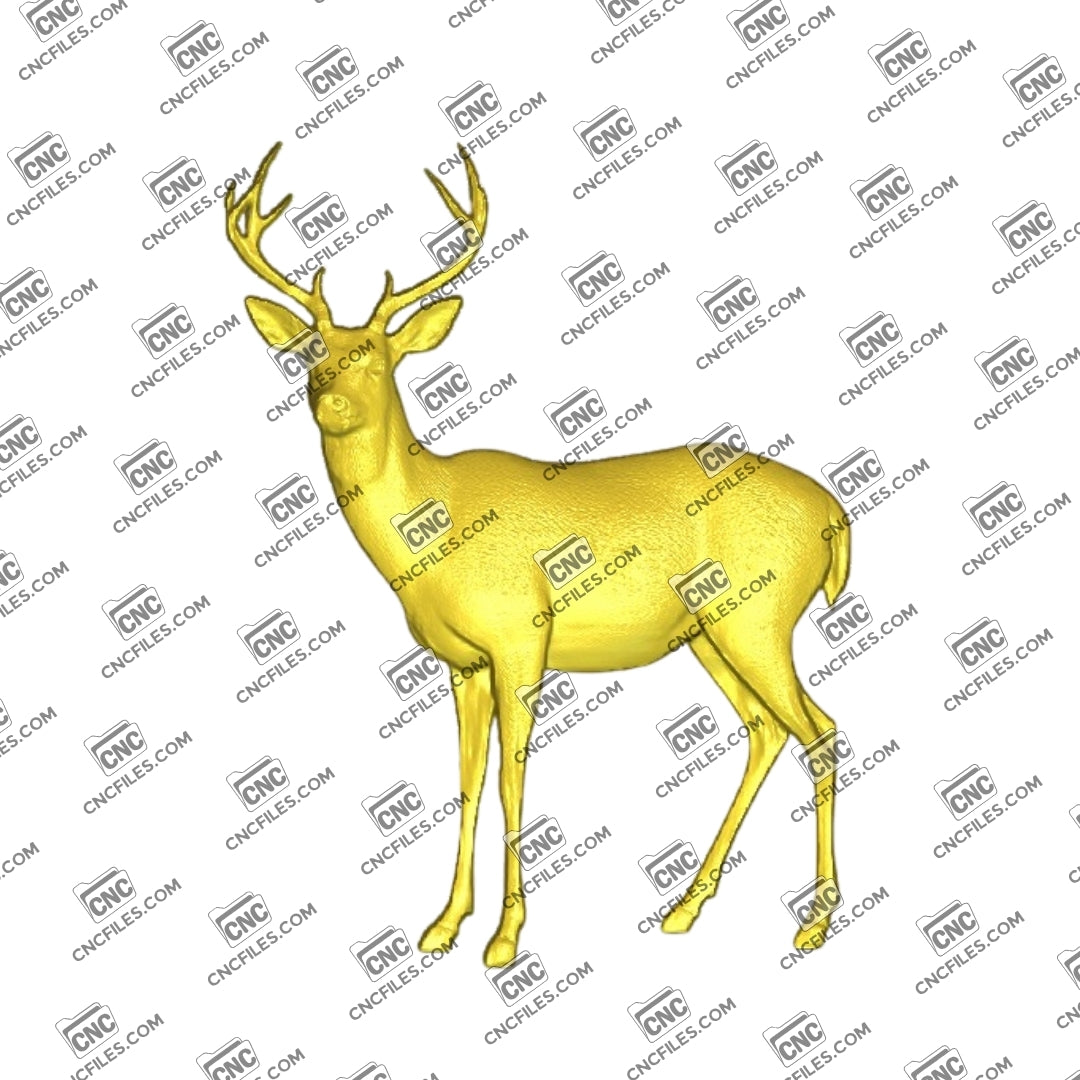 An image of a 3D CNC file showing a Whitetail Deer standing in high detail showing a realistic deer design, perfect for wood carving, signs, and nature-themed projects.