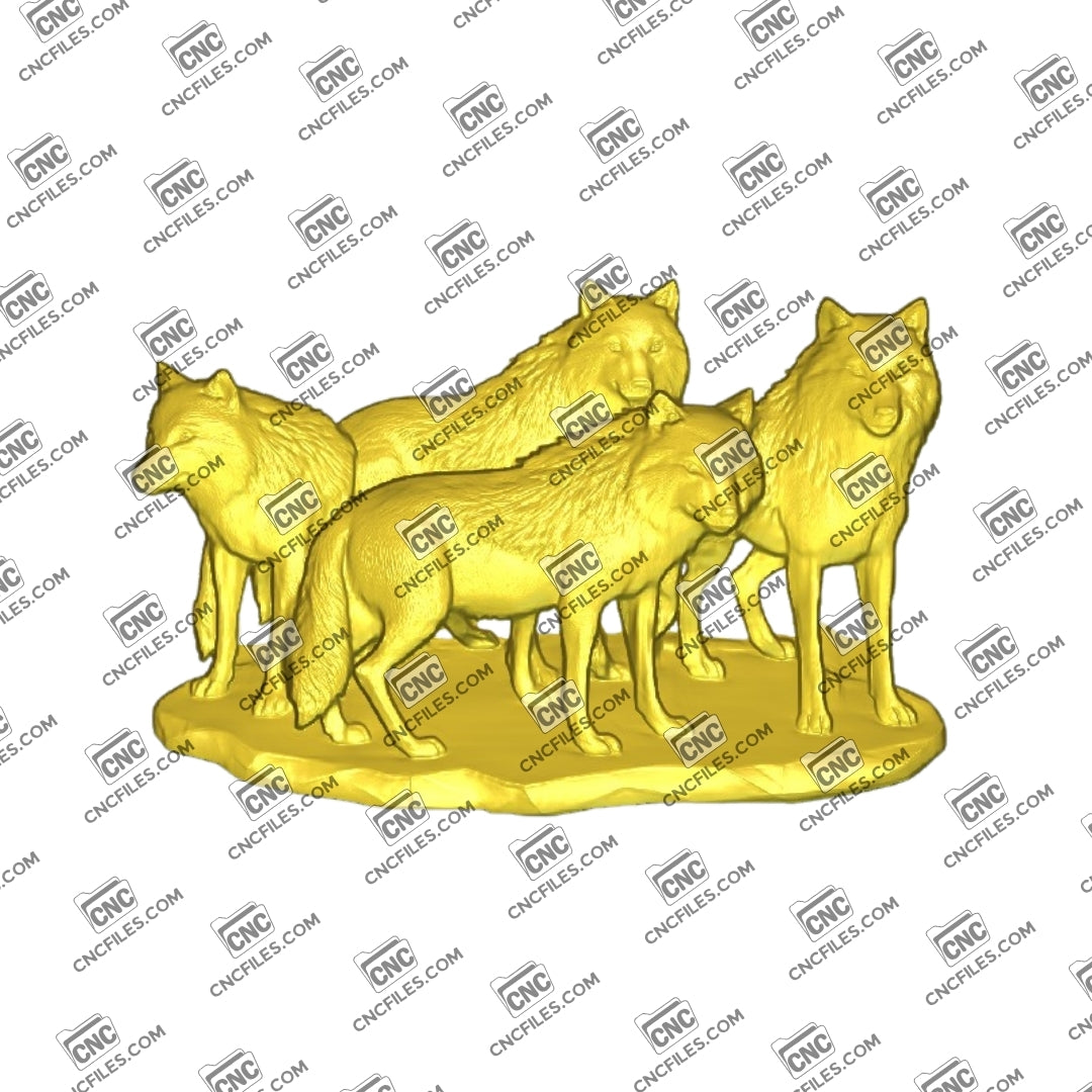 3D CNC file of a wolf pack design, ready for carving.