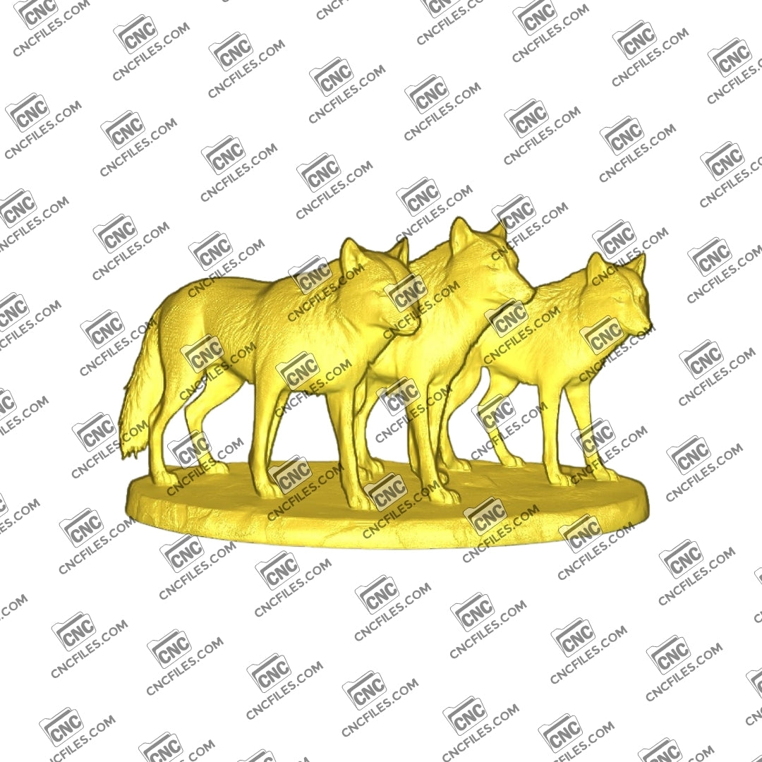 Wolf Pack 2 – 3D CNC model of a wolf pack on a rock. Perfect for carving, decor, or craft projects.