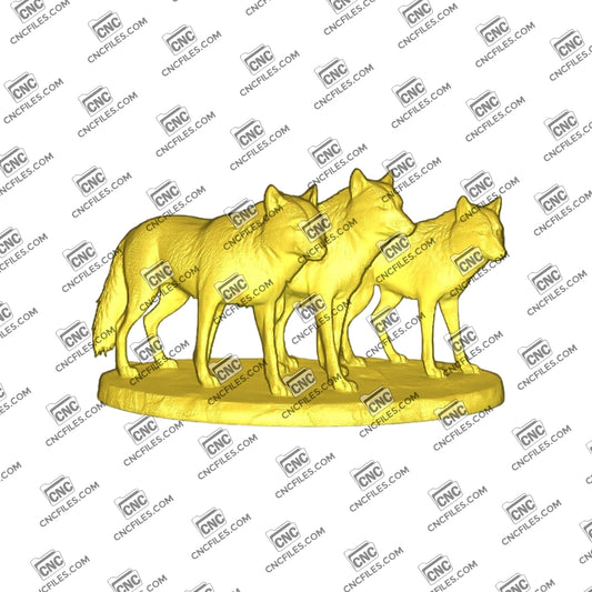 Wolf Pack 2 – 3D CNC model of a wolf pack on a rock. Perfect for carving, decor, or craft projects.