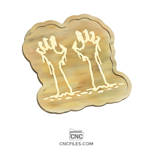 An image of a CNC file showing a Zombie Hand Halloween Tray with a spooky hand design.