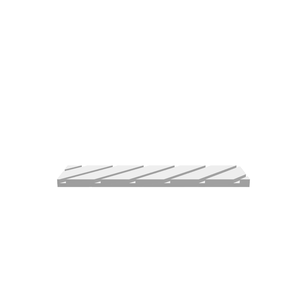 GLB file of Rectangular wooden flat cutting board stand with angled 0.5" grooves, designed for securely holding and displaying boards.