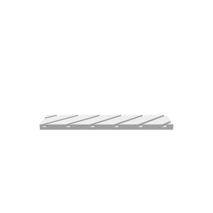 GLB file of Rectangular wooden flat cutting board stand with angled 0.5" grooves, designed for securely holding and displaying boards.