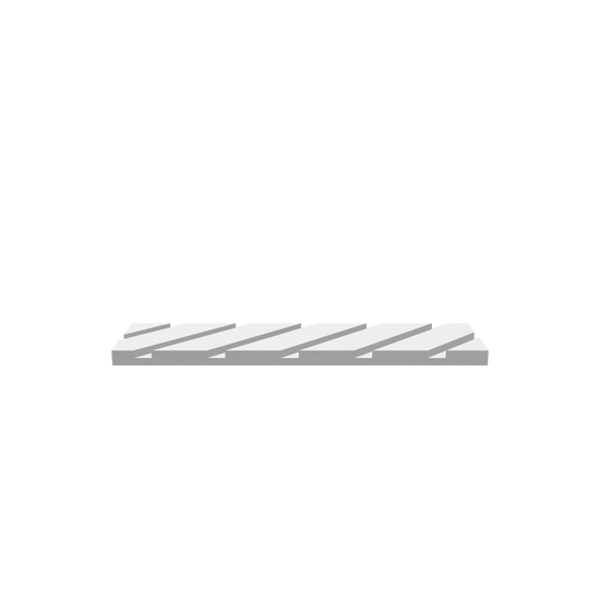 GLB file of Rectangular wooden flat cutting board stand with angled .75" grooves, designed for securely holding and displaying boards.
