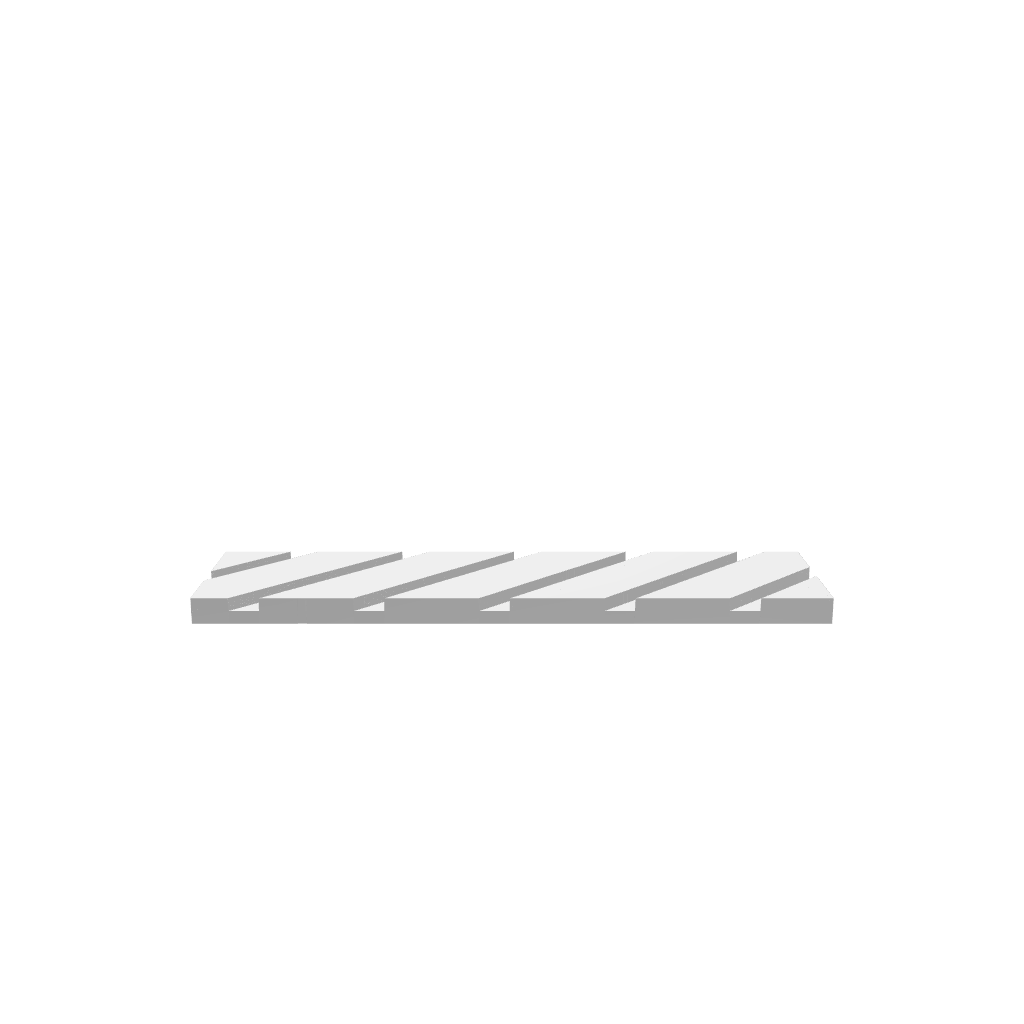 GLB file of Rectangular wooden flat cutting board stand with angled .75" grooves, designed for securely holding and displaying boards.