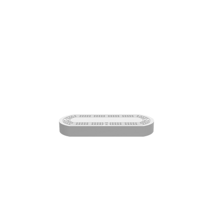 A 3D render of a CNC file showing a 2 Person Oval Travel Cribbage Board with two player tracks.
