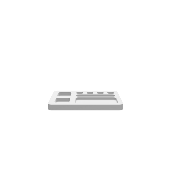 GLB file of an 8 Pocketed Jewellery Tray with 4 small, 2 medium and 2 larger pockets 