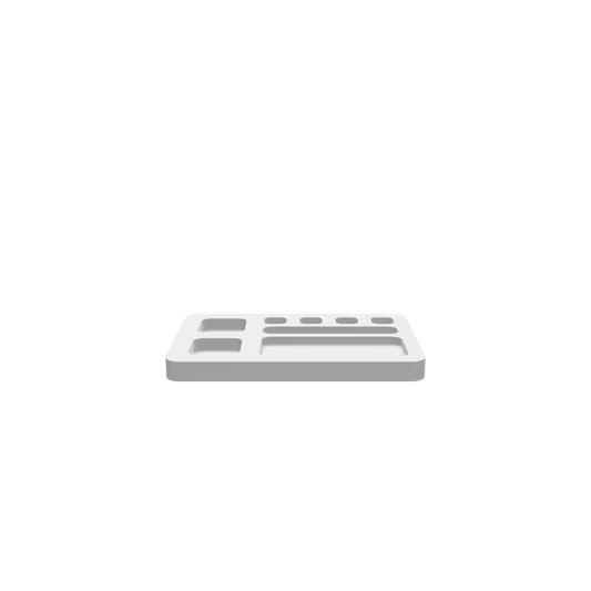 GLB file of an 8 Pocketed Jewellery Tray with 4 small, 2 medium and 2 larger pockets 
