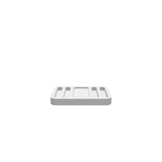 3D render of CNC file showing a Pocket knife catchall tray with 4 knife slots and a catchall tray