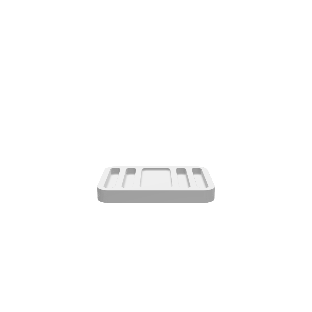 3D render of CNC file showing a Pocket knife catchall tray with 4 knife slots and a catchall tray